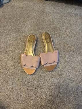 Ted Baker Zalie Pink Scalloped Strap Flat Slide Sandals